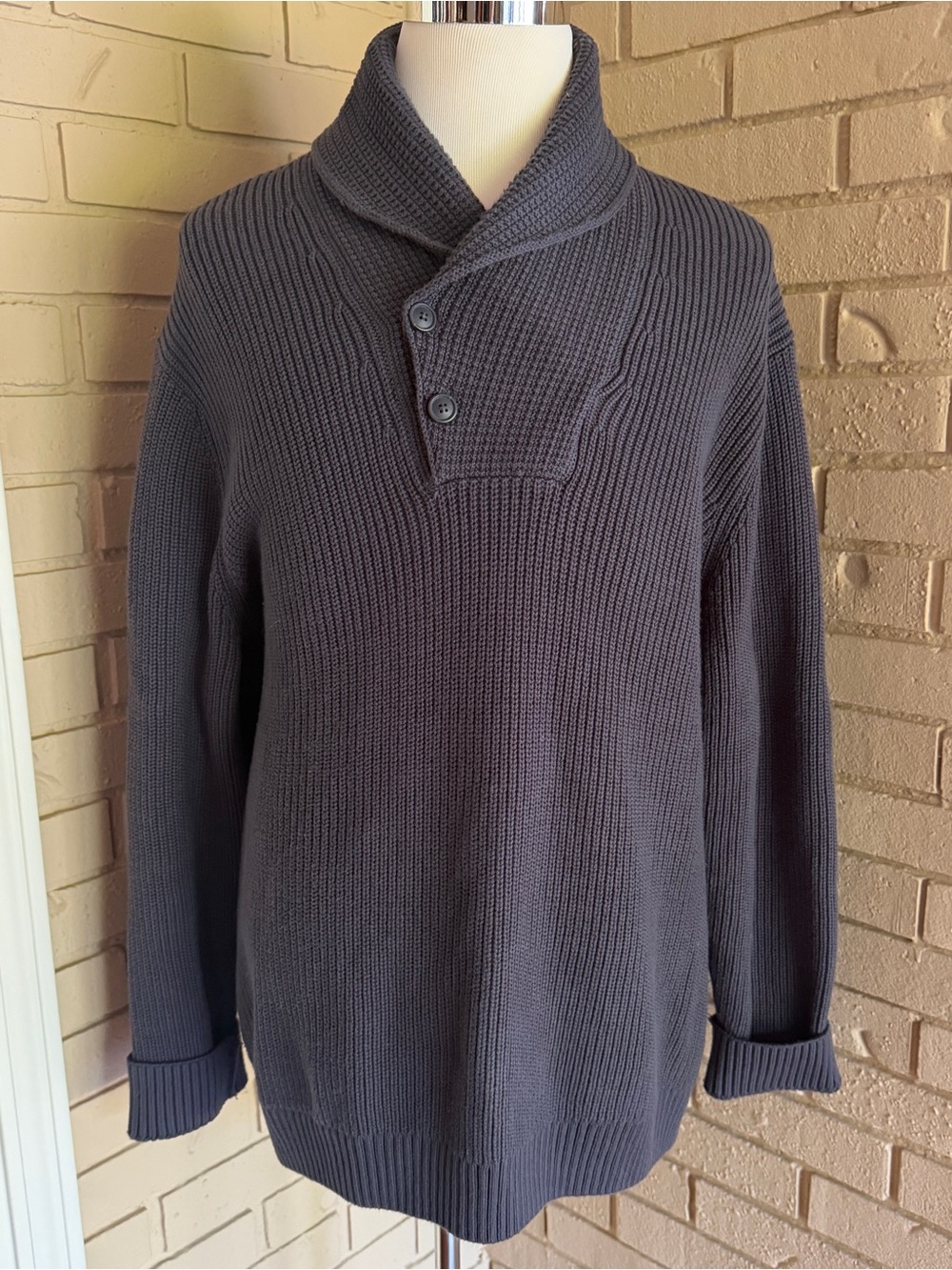 Duluth Trading Men’s 2XL Brigadier Two Button Shawl Sweater Blue Cotton Wool